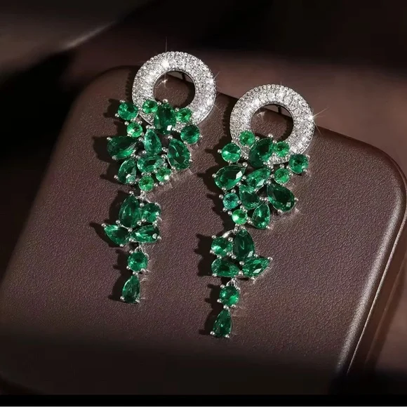 Anthropologie Green and Silver Statement Earrings - Picture 3 of 4